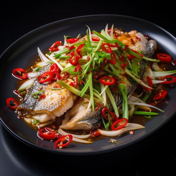 Panfried Seabass with Sizzled Ginger, Chilli and Spring Onions